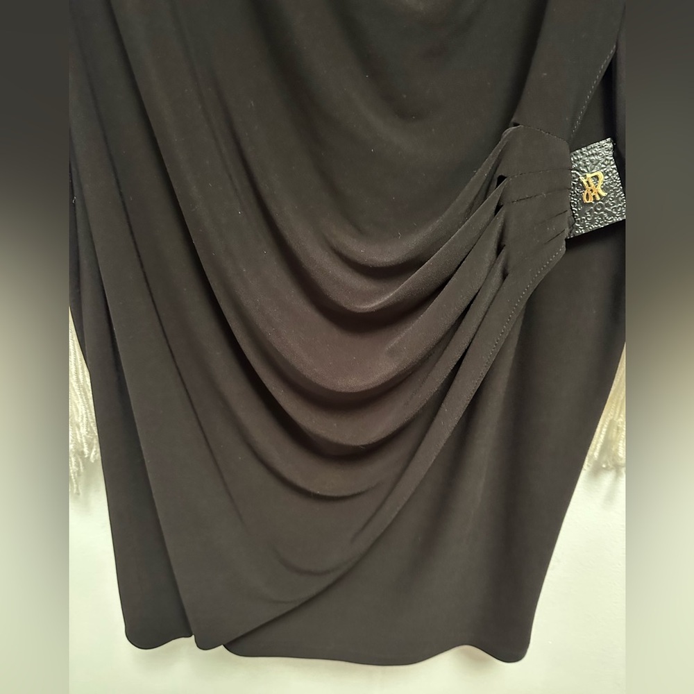 Joseph Ribkoff Faux Wrap Black Dress Womens Size 14 Long Sleeve Cowl Neckline - Picture 3 of 6